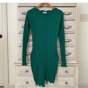 Immodel Vici Cable Knit Sweater Dress Womens Medium Green Distressed